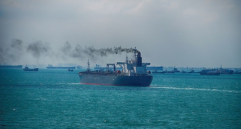 Cargo ships sailing in open water.