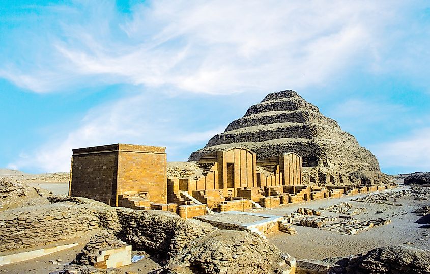 Pyramid of Djoser (Stepped pyramid), an archeological remain in the Saqqara necropolis, Egypt. UNESCO World Heritage