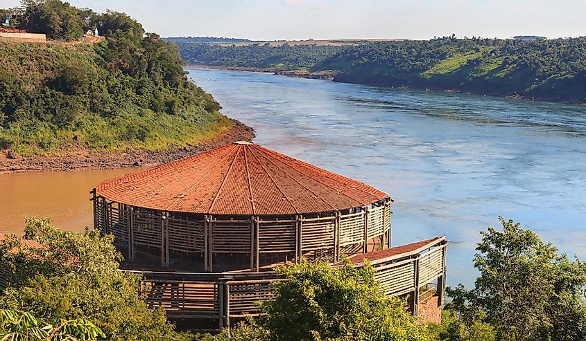 The Triple Frontier from brazilian site, Paraguay, Argentina, Brazil. Parana and Iguazu rivers