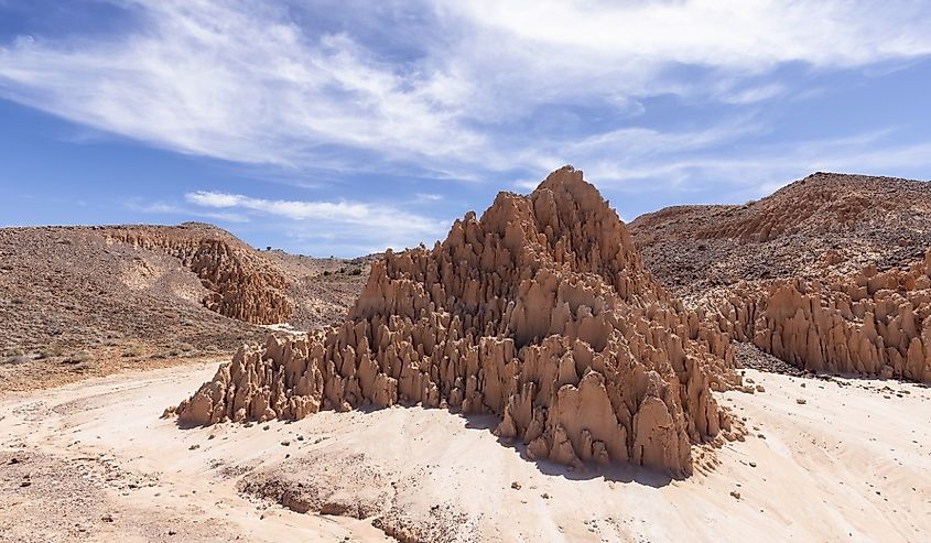 Rock Formation in the desert of American Nature Landscape. Cathedral Gorge State Park, Panaca, Nevada, United States of America.