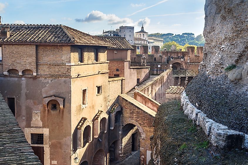 View across the historic center of Rome, Italy, showing the hills and rooftops above the Tiber River.
