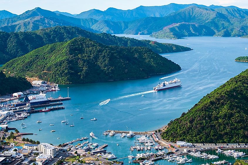 Paranomic view of Picton, New Zealand, View from Tirohanga Track.