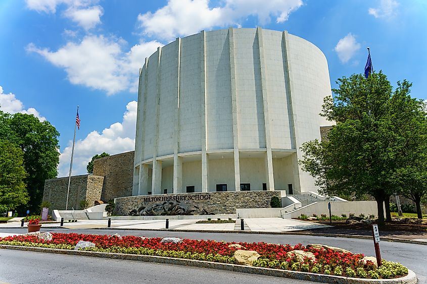 The Founders Hall building at the Milton Hershey School is a landmark in the town. Editorial credit: George Sheldon / Shutterstock.com