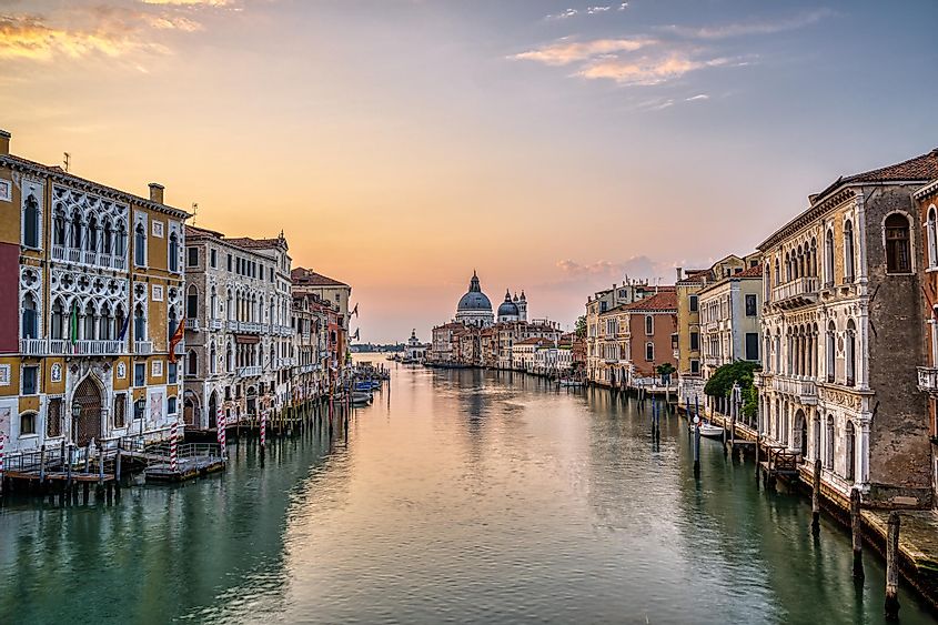 The famous Grand Canal in Venice, Italy, at sunrise