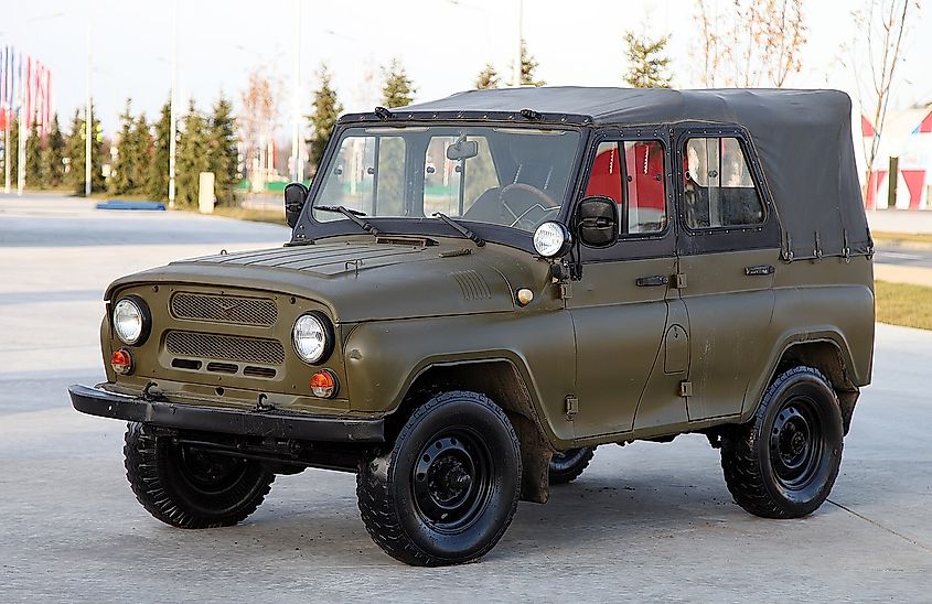 A typical Soviet military jeep UAZ-469, used by most countries of the Warsaw Pact