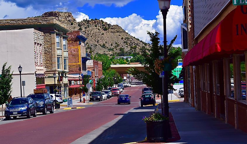 Downtown Trinidad, Colorado with mountains in the background
