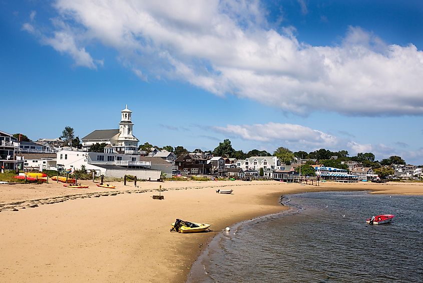 View of beach in Provincetown, Massachusetts with beautiful blue sky