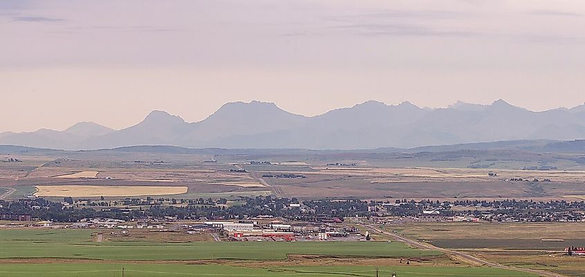 Pincher Creek as seen from the North, with the Rockies in the background.