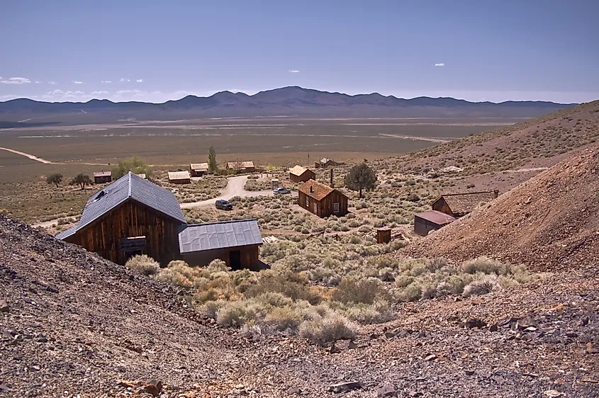 View of Berlin ghost town from Berlin Ichthyosaur State Park in Nevada
