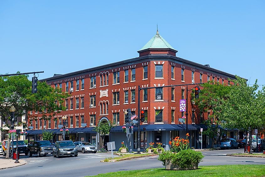 Historic commercial buildings at Essex Street and Central Street in historic downtown Lynn, Massachusetts