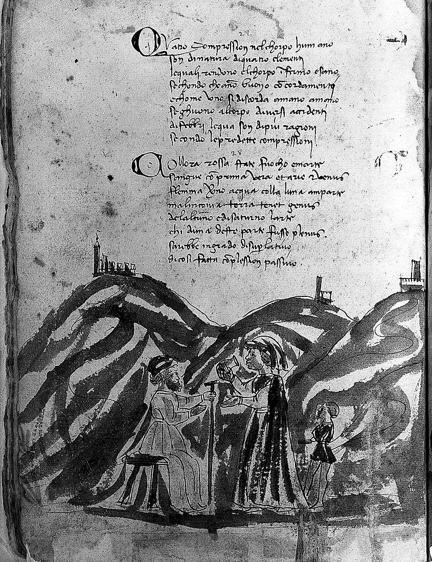 15th century Italian illustration of uroscopy