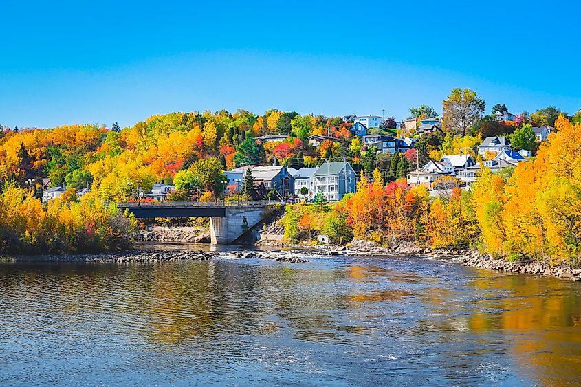 Beautiful autumn landscape view in Chicoutimi, Saguenay, Quebec City, Canada. 