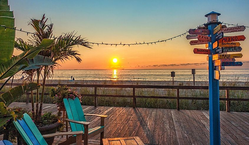 Bethany Beach Delaware, Where To sign and sunset over the water