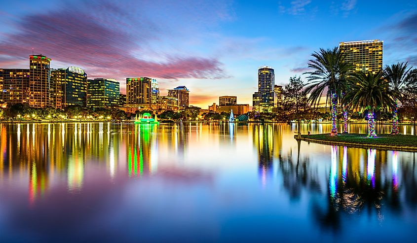 Lake Eola Park at dusk, Orlando, Florida