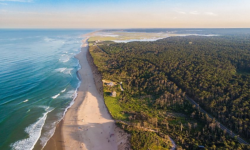 Nauset Beach with Nauset Light, aerial view