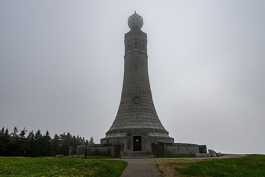 The Veterans War Memorial Tower sits at the summit of Mount Greylock, the highest peak in the state of Massachusetts.
