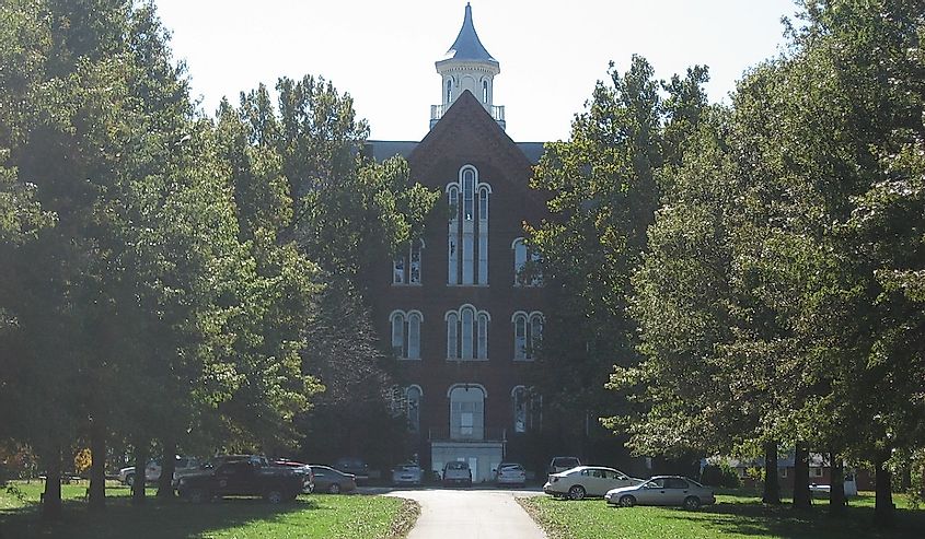  Front of the only surviving building at Union Christian College in Merom, Indiana