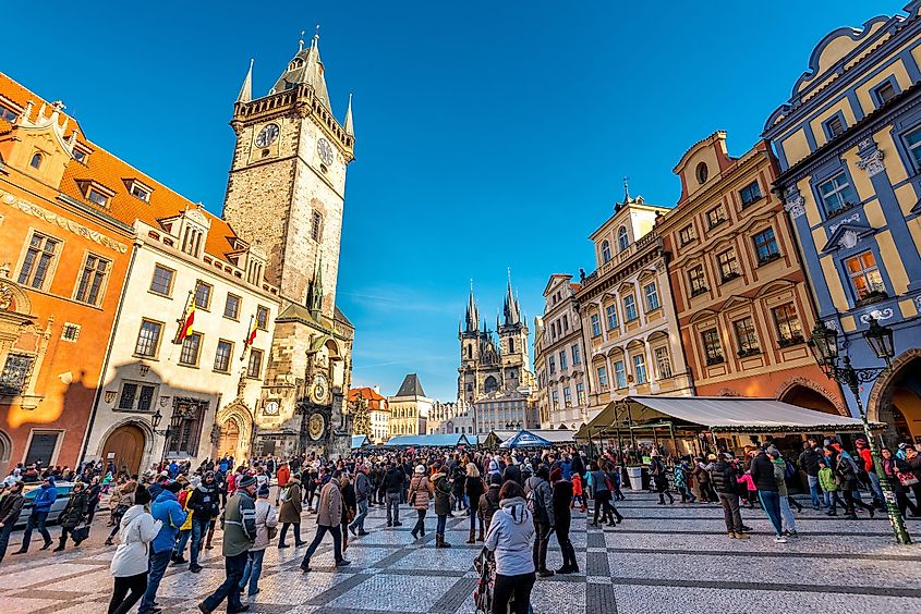 Astronomical Clock at Staromestske namesti (historic square in the Old Town) Christmas market