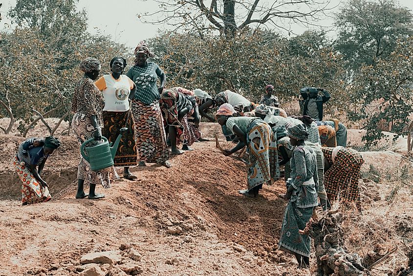 Female farmers at work in a village in Burkina Faso. 