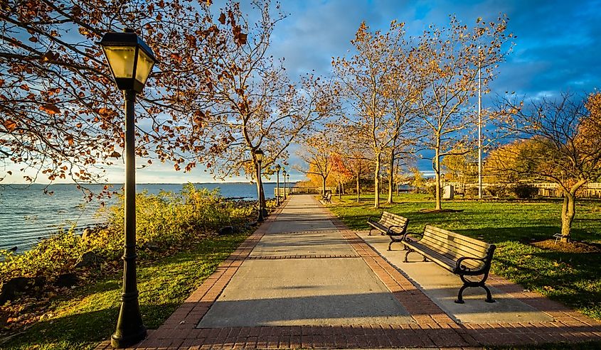 Autumn color along the promenade at Concord Point, in Havre de Grace, Maryland.