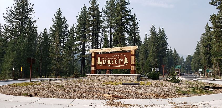 The "Welcome To Tahoe City" sign