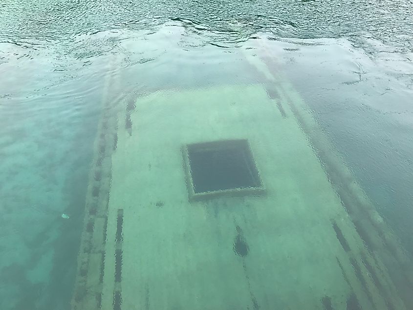 Sinking ship in lake