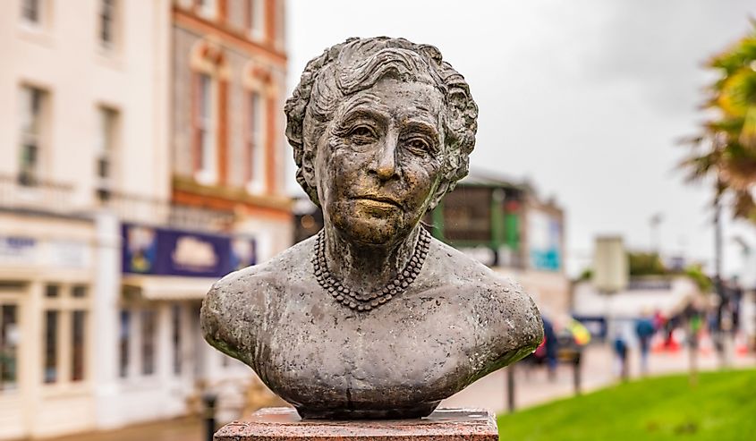 Statue of Agatha Christie, a famous mystery writer in Torquay Town, United KIngdom