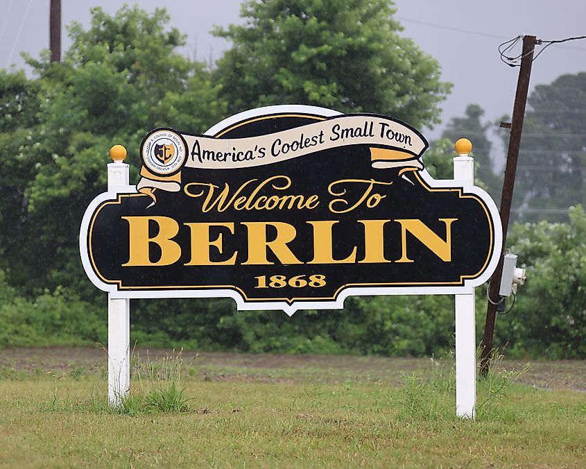 "America's Coolest Small Town: Welcome to Berlin 1868" sign