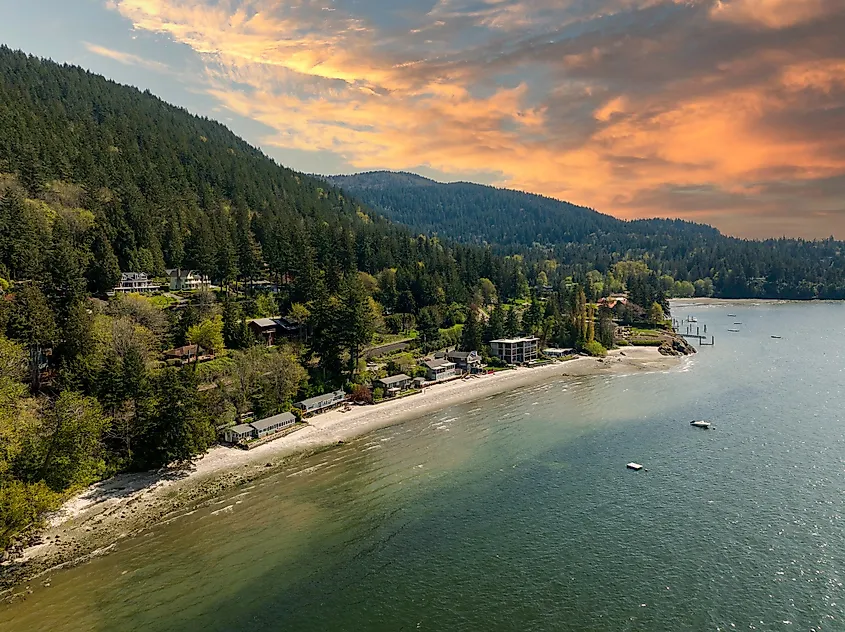 Landscape View of Beach Along Chuckanut Drive in Bellingham Washington