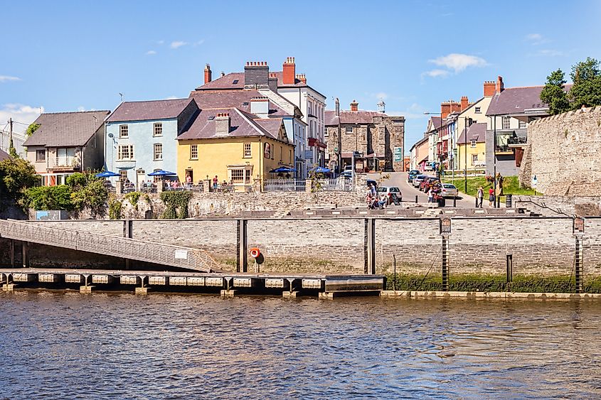 The River Teifi flowing through Cardigan, Wales, UK.