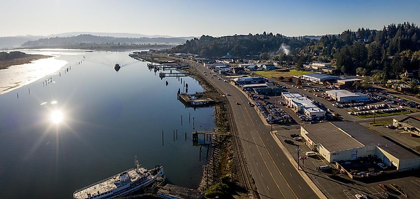 Aerial view of Coos Bay in Oregon, via Manuela Durson / Shutterstock.com