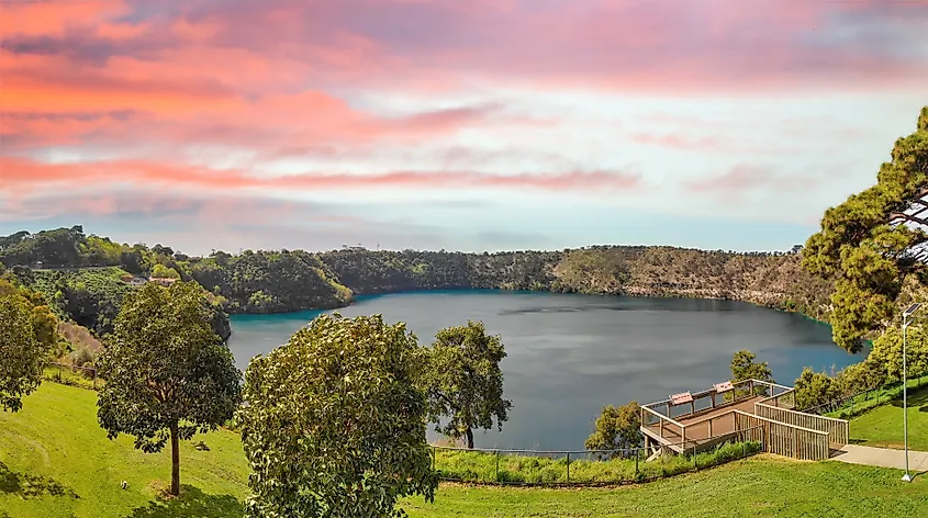 Mount Gambier, South Australia, and beautiful Blue Lake in spring season.
