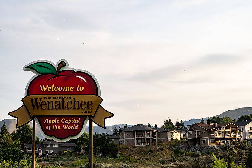 Sign welcoming visitors to Wenatchee, Washington