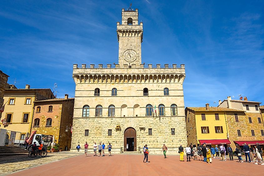 Piazza Grande, the main square with renaissance buildings in Montepulciano, Italy.