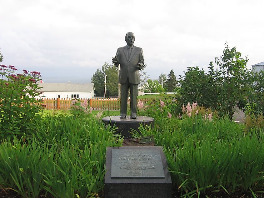 The statue of René Lévesque in New Carlisle, Quebec, Canada