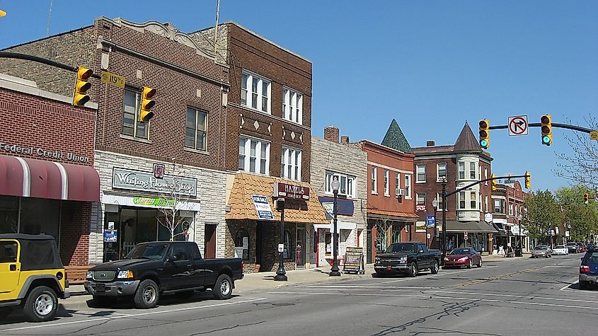 Buildings on the northern side of the 1300 block of 119th Street in Whiting, Indiana