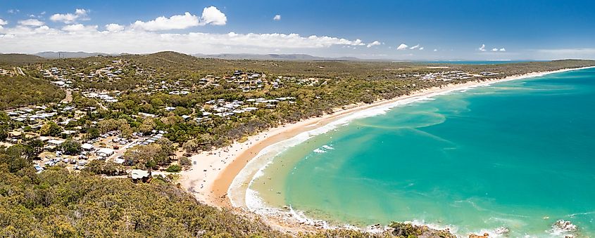 Panoramic view of the town of Agnes Water on the coast of Queensland, Australia