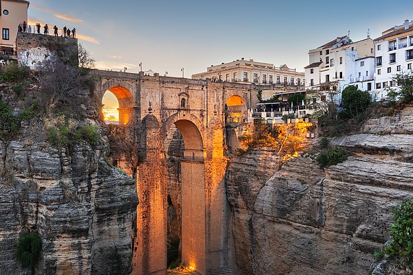 Puente Nuevo Bridge at sunset in Ronda, Spain