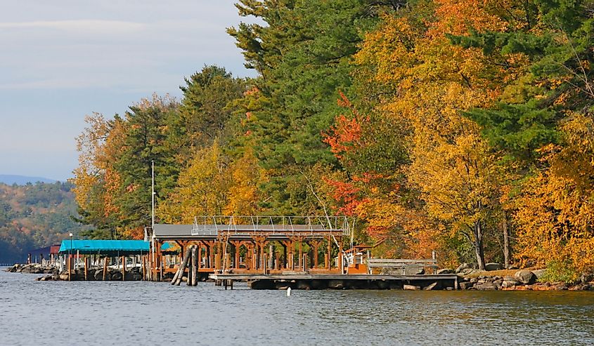 Fall foliage on Lake Winnipesaukee in Gilford New Hampshire