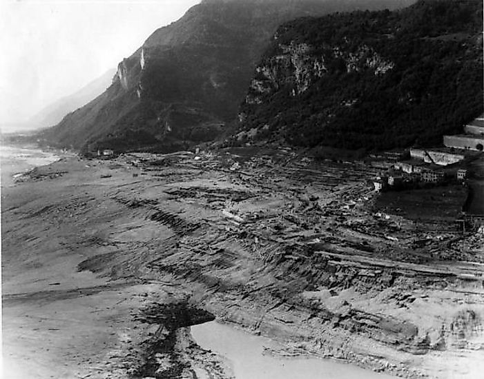 View of Longarone after the wave from the Vajont Dam had passed through