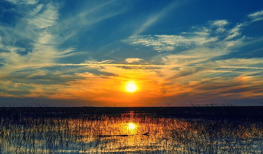 Sunset over waters of lake okeechobee Florida