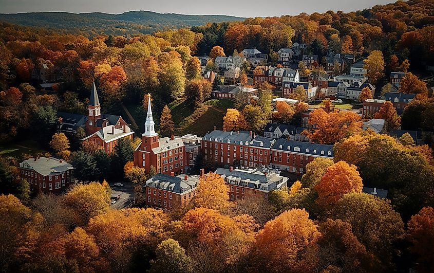 Buildings in Hanover surrounded by fall foliage.