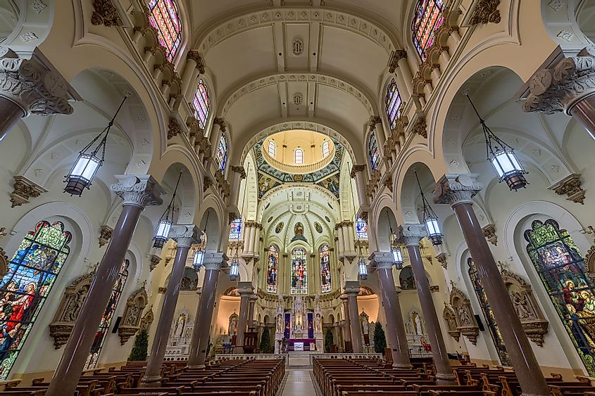 Interior of the historic Sacred Heart Catholic Church in Tampa, Florida
