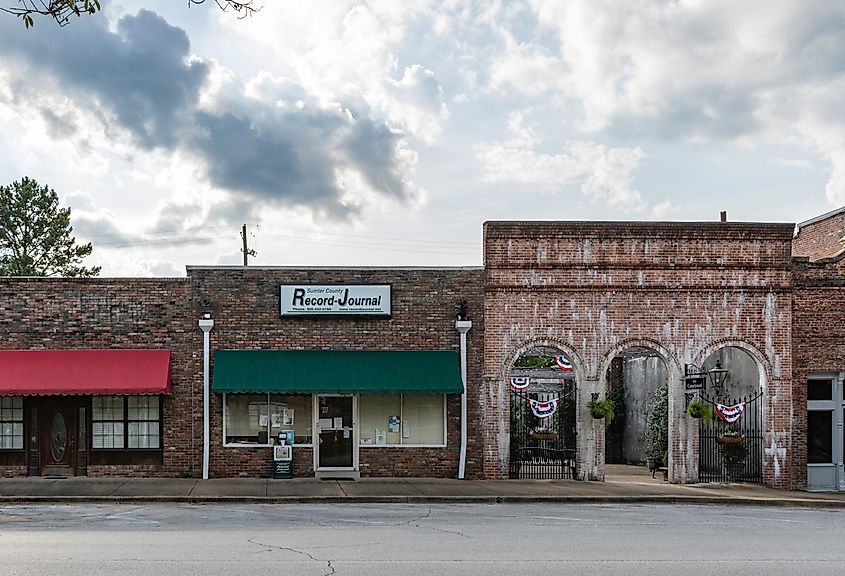 Downtown historic Livingston buildings including the location for the Sumter County Record Journal, via JNix / Shutterstock.com