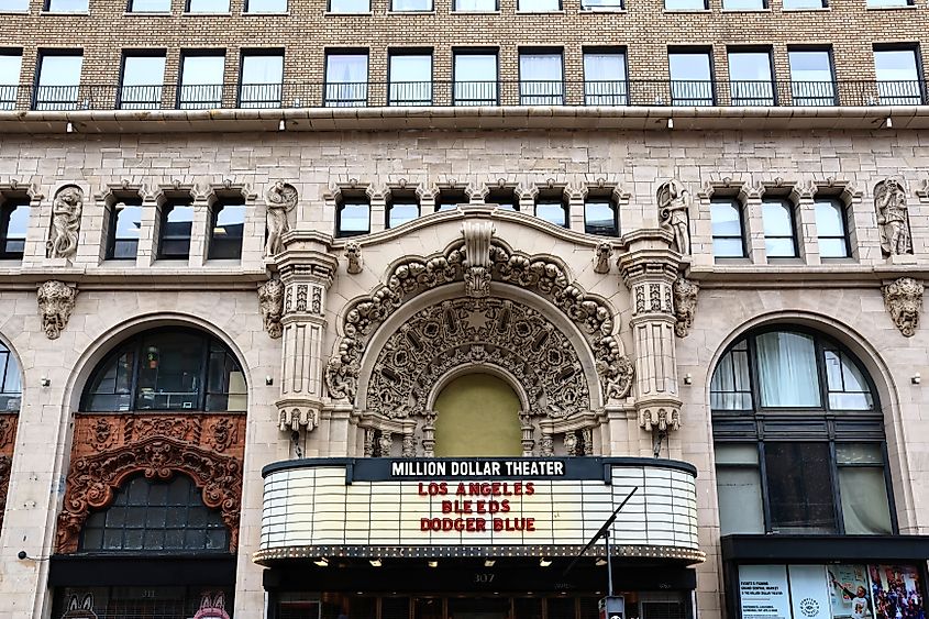 The Million Dollar Theatre in Los Angeles is credited as one of the longest opened theatres in the country but does not have a consistent showtime schedule. Editorial credit: Walter Cicchetti / Shutterstock.com