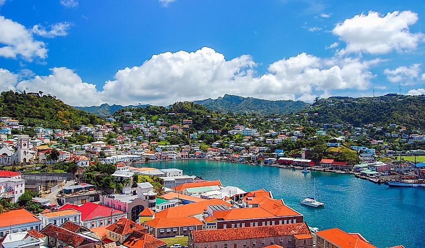 View of Saint George's town, capital of Grenada island, Caribbean region of Lesser Antilles