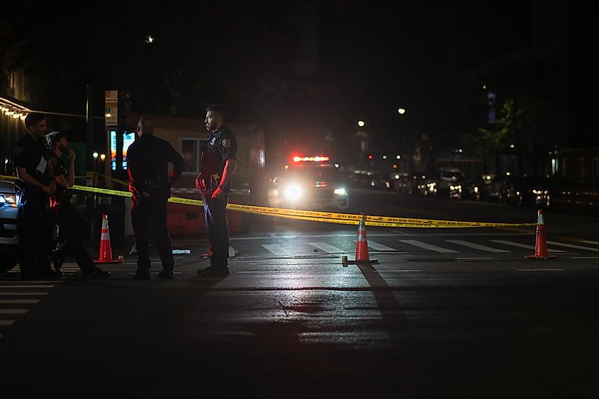 Police investigate the scene where shots were fired on Manhattan's Upper Westside