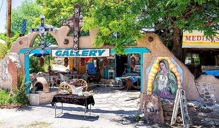 New Mexico city village with adobe style architecture in Chimayo