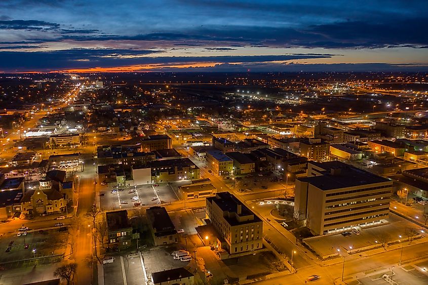 Aerial View of Aberdeen, South Dakota at Dusk.