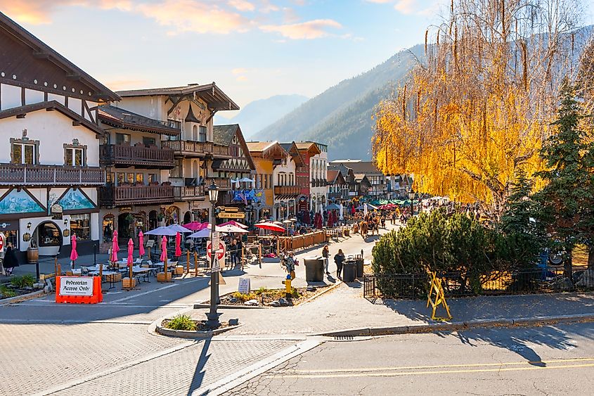 Autumn afternoon at the Bavarian themed village of Leavenworth, Washington